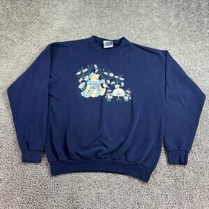 VTG 90s Endless Designs Sweatshirt Womens 1X Blue Teddy Bear Grandma Flowers
